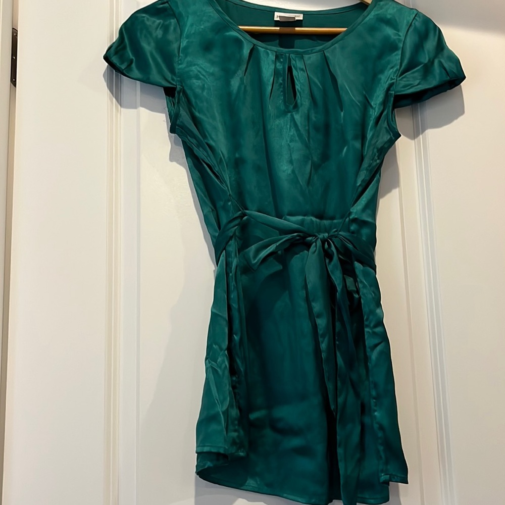 Satin green beautiful blouse - maternity or regular with ribbon tie front